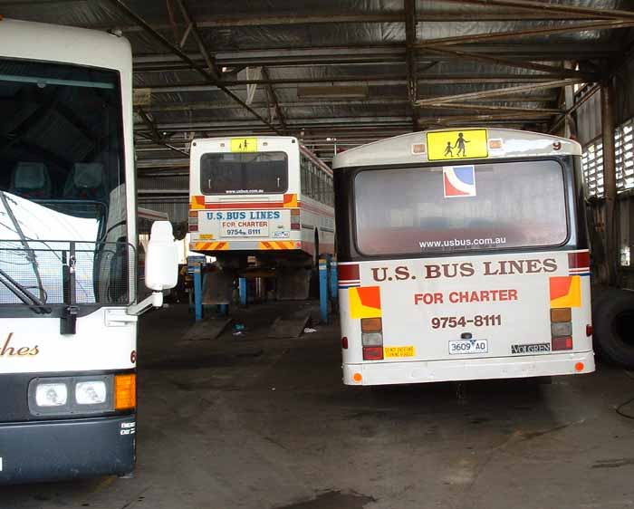 US Bus Lines depot with Volvo B6FA Volgren 9